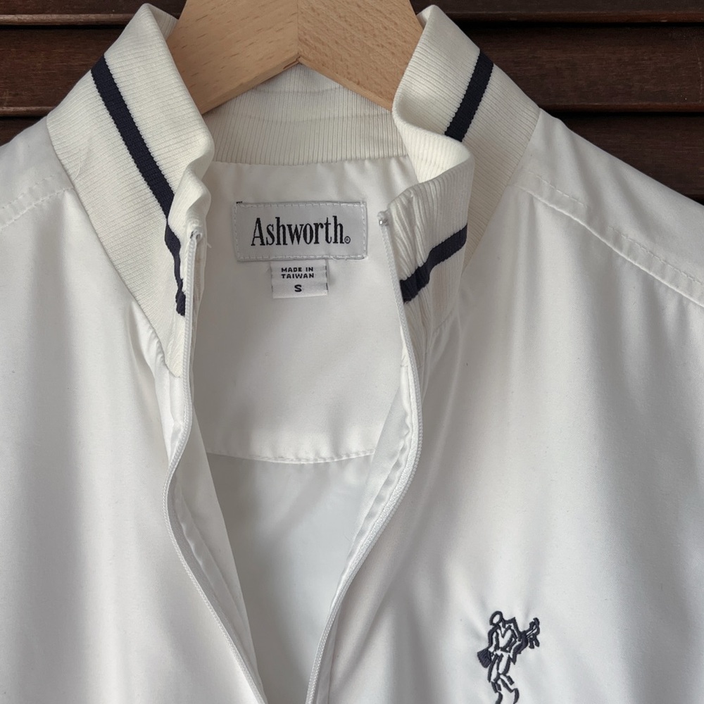 Vintage Ashworth Golf Windshirt Jacket White Navy Short Sleeve Full Zip Size S